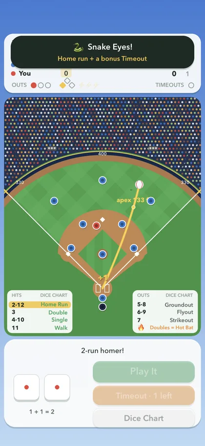 A home run in flight with its tracer and apex